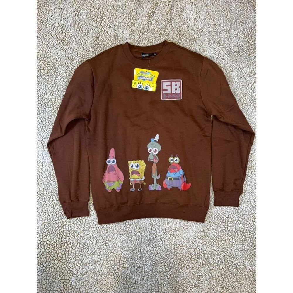 SpongeBob SquarePants Sweatshirt Mens Medium Brown Graphic Crewneck Nickelodeon